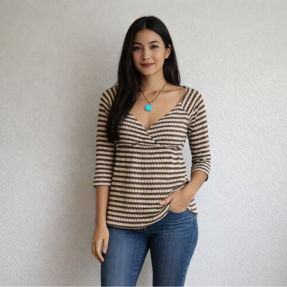 Vintage Babydoll Sweater Top Early 2000’s Striped V-Neck Y2K Express Casual - Picture 1 of 7